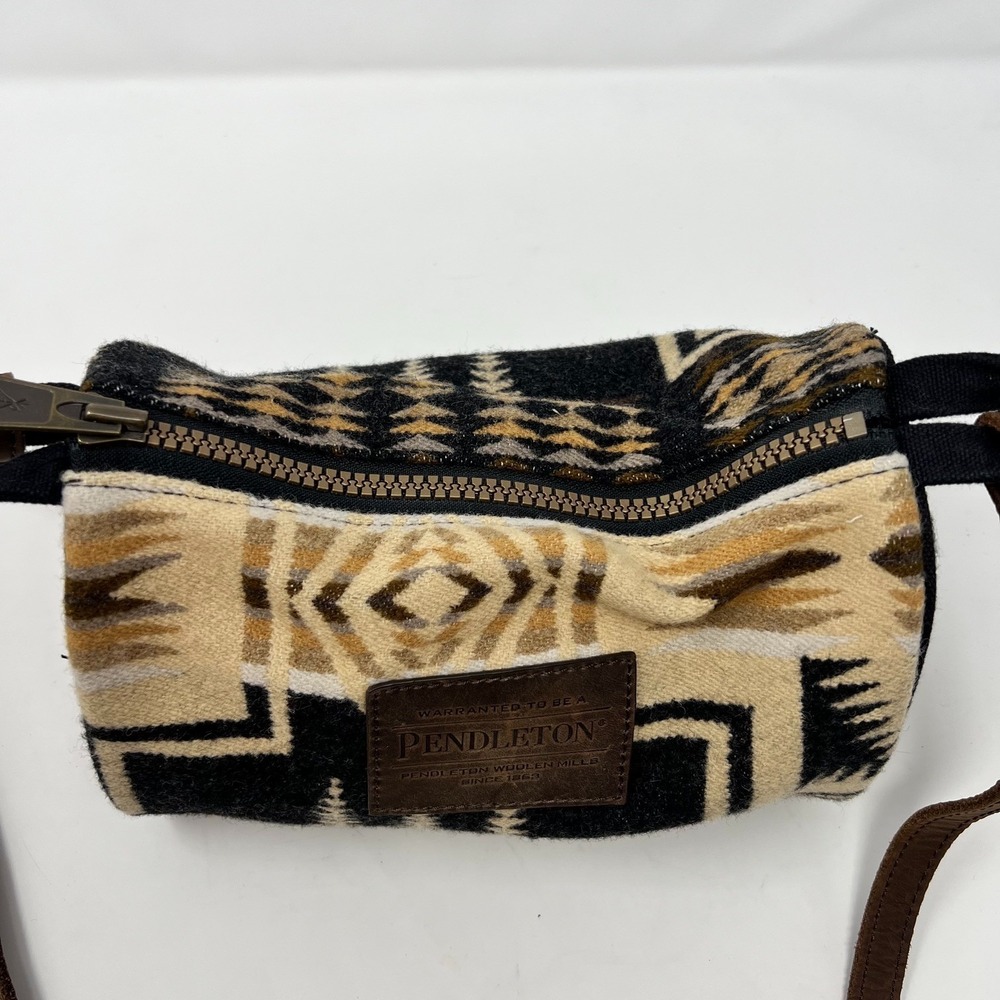 Pendleton Harding Oxford Mix Wool Dopp Bag Leather Strap Crossbody Purse - Picture 5 of 16